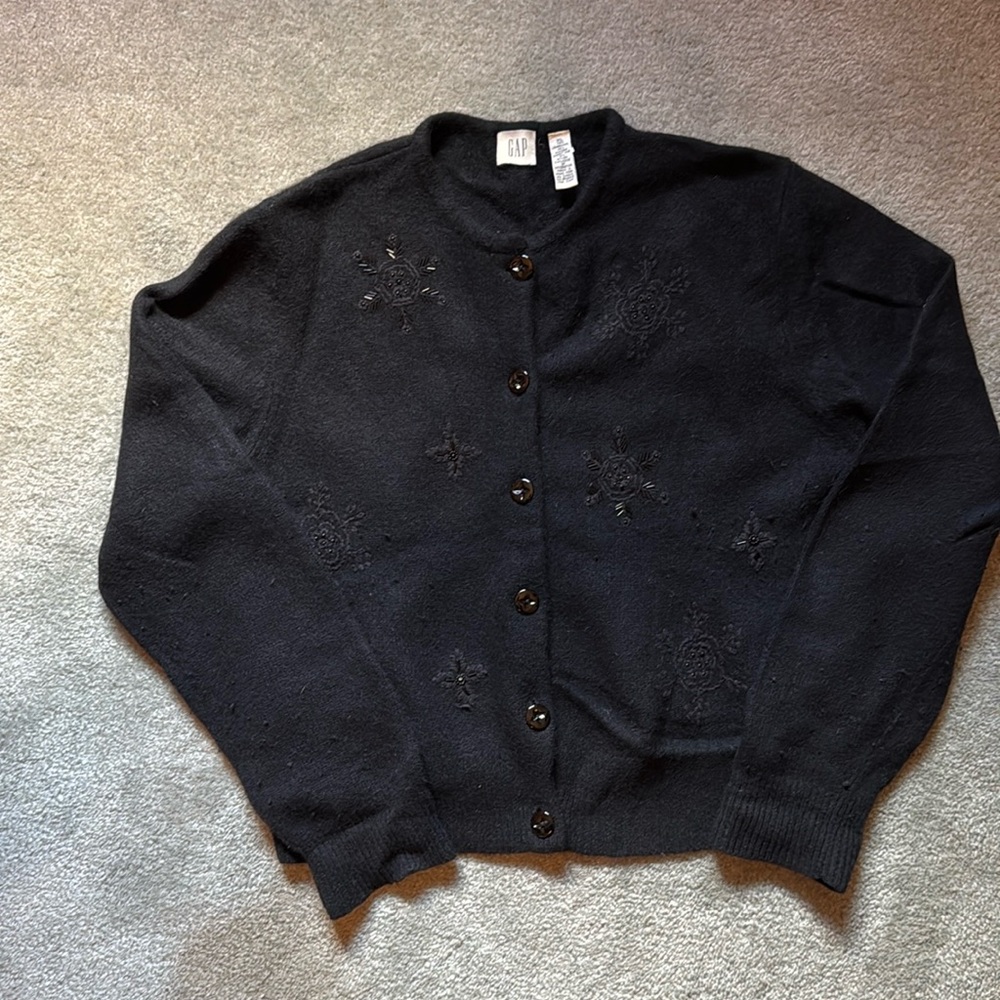 GAP black cardigan with sequin snowflakes size XL